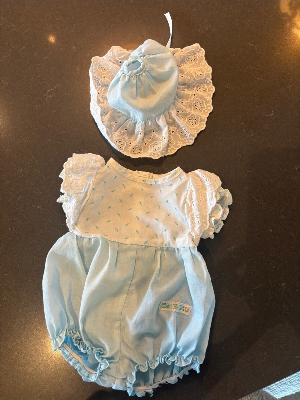 Cabbage Patch Kids Blue Floral Doll Dress with Bonnet